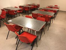 4no. Brushed Aluminium Tables Complete with 16no. Red Stacking Chairs