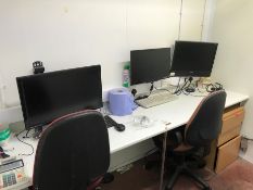 Quantity of Office Sundries Comprising; Pedestal, 5no. Various Monitors, Note: Worktop is NOT