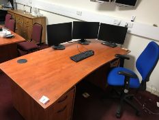 Walnut Effect Executive Desk 2000 x 900mm, Complete with Blue Mobile Office Armchair, 3no. Monitors,