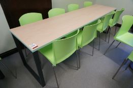 Metal-Frame Laminate Top Canteen Table 2400 x 600 mm with 8.no Green Plastic Chairs, Lot is