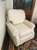 Single Seat White Fabric Armchair, Lot is Located in Main Building, Ground Floor, Stairwell,