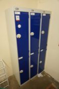 3no. 2 Section Metal Lockers, Not all Keys Present, Lot is Located Main Building, Room: Kitchen