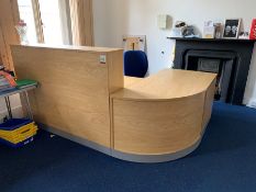 3-Piece Oak Veneer Reception Desk with Mobile Office Arm Chair, Lot Located In; MAIN BUILDING,