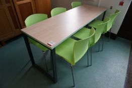 Metal-Frame Laminate Top Canteen Table 1800 x 600 mm with 6.no Green Plastic Chairs, Lot is