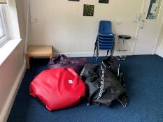 Bean Bags, 6no. Stacking Chairs, Low Table, Counter Stool & Quantity of Various Crockery, Lot