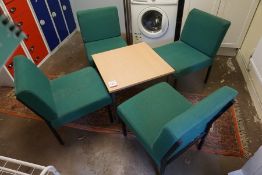 Square Beech Effect Coffee Table with 4no. Tweed Upholstered Chairs, Lot is Located Main Building,