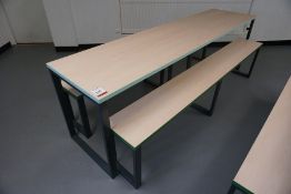 Metal-Frame Laminate Top Canteen Table 2400 x 600 mm with 2no. 6-Seater Metal-Frame Laminate