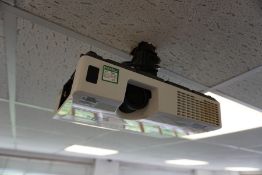 Hitachi ED-X26 3LCD Suspended Projector Complete with Retractable Projector Screen, Lot Located in