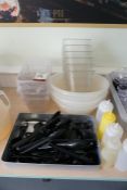 Quantity of Plastic Trays, Bowls, Utensils and Sauce Bottles as Lotted, Lot is Located Main