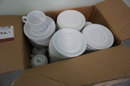 Box of Various White Ceramic Tea/Coffee Cups & Saucers, Lot is Located Main Building, Room: Canteen