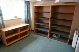 2no. Timber Shelving Unit with Rubber Shelf Covers and Low Level Timber Storage Unit, Lot Located in