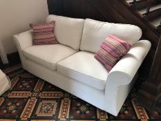 White Fabric Two Seater Sofa, Lot is Located in Main Building, Ground Floor, Stairwell, Please Note: