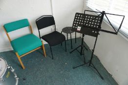 2no. Music Stands, 2no. Upholstered Chairs and 1no. Stool as Lotted, Lot Located in Block: 6 Room: