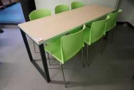 Metal-Frame Laminate Top Canteen Table 1800 x 600 mm with 6.no Green Plastic Chairs, Lot is