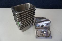 10no. Gastronorm Pans Complete with Lids 80 x 150 x 100mm