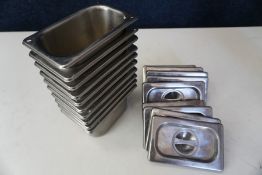 10no. Gastronorm Pans Complete with Lids 80 x 150 x 100mm