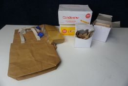 3no. Branded Paper Tote Bags, Quantity of Sweetener Sachets and Quantity of Wooden Stirrers as