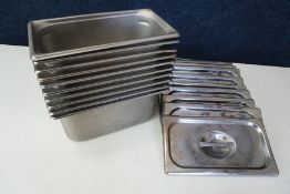 10no. Gastronorm Pans Complete with Lids 150 x 300 x 150mm