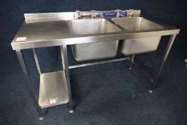 Double Basin Full Stainless Steel Sink Unit with Splashback 1500 x 950 x 700mm