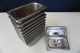 10no. Gastronorm Pans with 5no. Lids 80 x 150 x 100mm