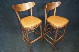 2no. Timber Frame Brown Faux Leather Bar Stools