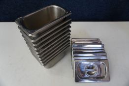 10no. Gastronorm Pans Complete with Lids 80 x 150 x 100mm