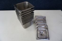 10no. Gastronorm Pans Complete with Lids 135 x 150 x 150mm