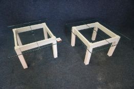 2no. Timber Frame Tables with 2-Piece Glass Tops 700 x 410 x 800mm