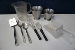 Pack of Various Kitchen Items Comprising; 2no. Stainless Steel Jugs, 3.8L Plastic Jug, Ice Scoop,