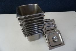 10no. Gastronorm Pans Complete with Lids 135 x 150 x 150mm