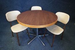 Circular Metal Frame Timber Top Table 1000mm dia with 3no. Timber Frame Cream Faux Leather Chairs