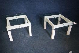 2no. Timber Frame Tables with 2-Piece Glass Tops 700 x 410 x 800mm