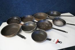 9no. Various Size Frying Pans