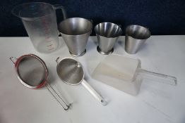 Pack of Various Kitchen Items Comprising; 2no. Various Seives, 3no. Stainless Steel Jugs, 3.8L