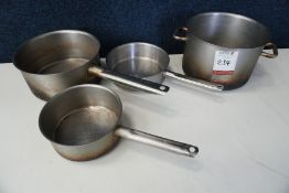 3no. Various Size Stainless Steel Commercial Pans and Stainless Steel Commercial Stock Pot 240mm dia