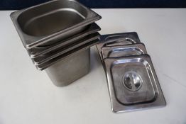 4no. Gastronorm Pans Complete with Lids 135 x 150 x 150mm