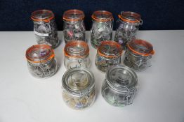 10no. Various Airtight Glass Jars with Quantity of Various Teabags as Lotted