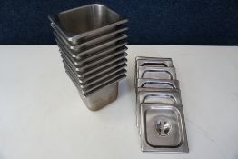 10no. Gastronorm Pans Complete with Lids 135 x 150 x 150mm