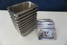 10no. Gastronorm Pans Complete with Lids 80 x 150 x 100mm