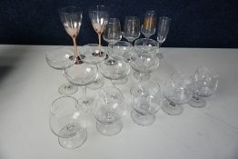 Various Wine, Cocktail and Brandy Glasses as Illustrated