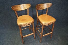 2no. Timber Frame Brown Faux Leather Bar Stools