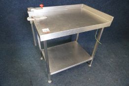 2-Tier Stainless Steel Corner Prep Table with Splashback and Tin Opener 900 x 930 x 650mm