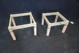2no. Timber Frame Tables with 2-Piece Glass Tops 700 x 410 x 800mm