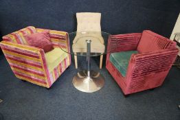2no. Decorative Box Chairs, 1no. Chair and Circular Glasstop Table 800mm dia