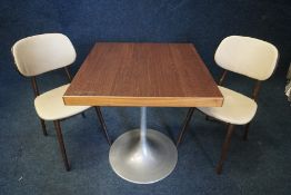 Square Metal Frame Timber Top Table 700 x 700mm with 2no. Timber Frame Cream Faux Leather Chairs,