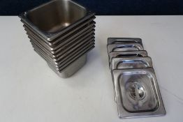 10no. Gastronorm Pans with 5no. Lids 135 x 150 x 100mm