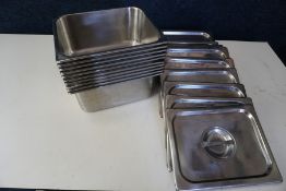 10no. Gastronorm Pans Complete with Lids 240 x 300 x 150mm