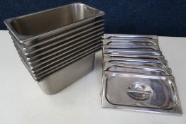 10no. Gastronorm Pans Complete with Lids 150 x 300 x 150mm