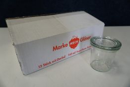 12no. Boxed and Unused Weck Mini Glass Jars with Lids