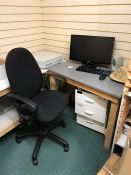 Timber Desk, Chair, Pedestal & Acer Monitors